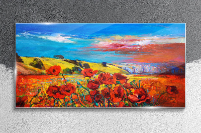Flower fields in the summer sun Glass art print
