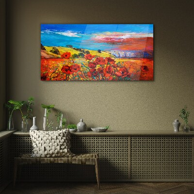 Flower fields in the summer sun Glass art print