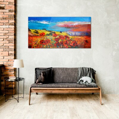 Flower fields in the summer sun Glass art print