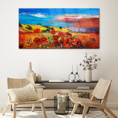 Flower fields in the summer sun Glass art print