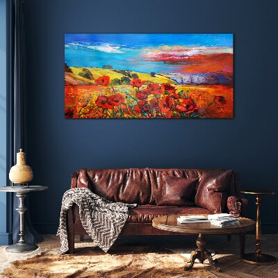 Flower fields in the summer sun Glass art print