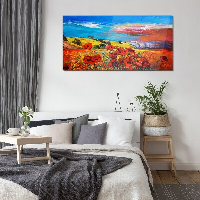 Flower fields in the summer sun Glass art print