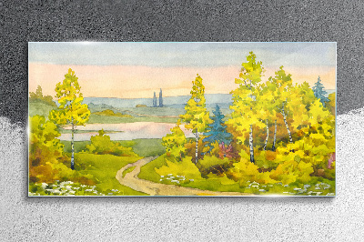 Spring landscape with trees Wall art on glass