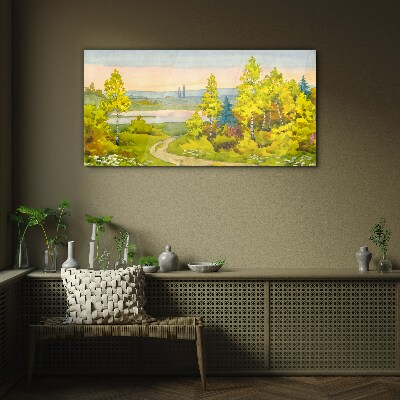Spring landscape with trees Wall art on glass