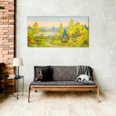 Spring landscape with trees Wall art on glass