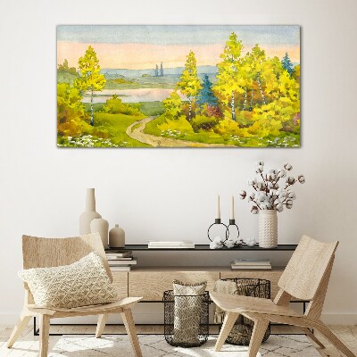 Spring landscape with trees Wall art on glass
