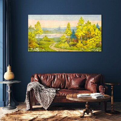 Spring landscape with trees Wall art on glass