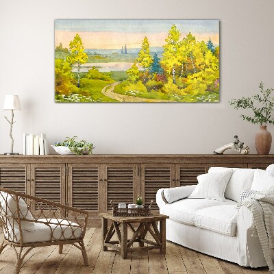 Spring landscape with trees Wall art on glass