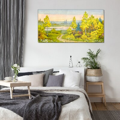 Spring landscape with trees Wall art on glass