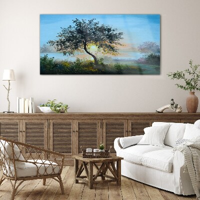 Sunset over the lake Glass art print