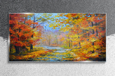 Autumn scenery in the forest Wall art on glass