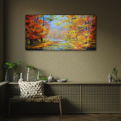 Autumn scenery in the forest Wall art on glass