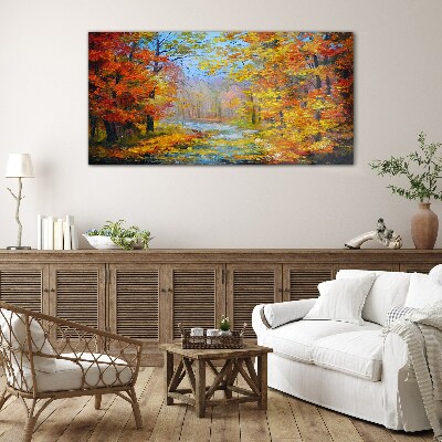Autumn scenery in the forest Wall art on glass