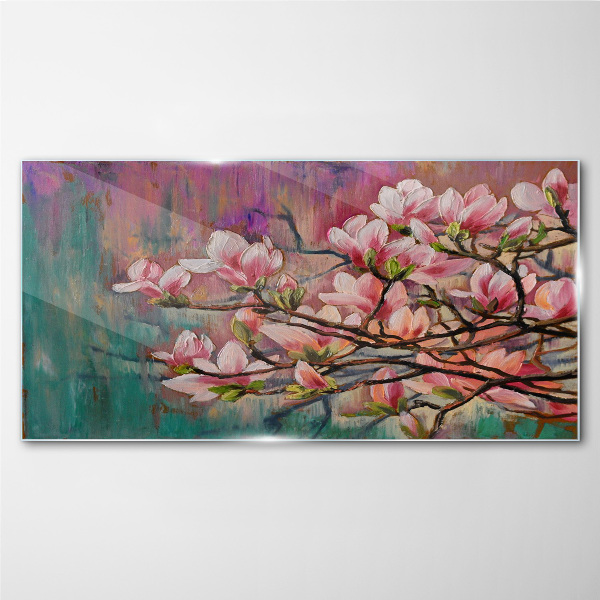 Magnolia flowers against the backdrop of spring Glass art print