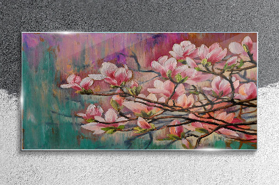 Magnolia flowers against the backdrop of spring Glass art print