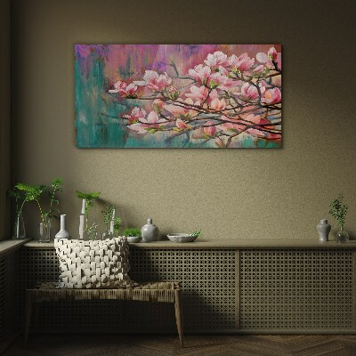 Magnolia flowers against the backdrop of spring Glass art print