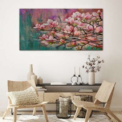 Magnolia flowers against the backdrop of spring Glass art print