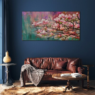 Magnolia flowers against the backdrop of spring Glass art print