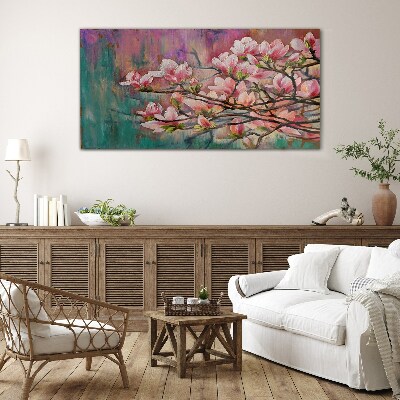 Magnolia flowers against the backdrop of spring Glass art print