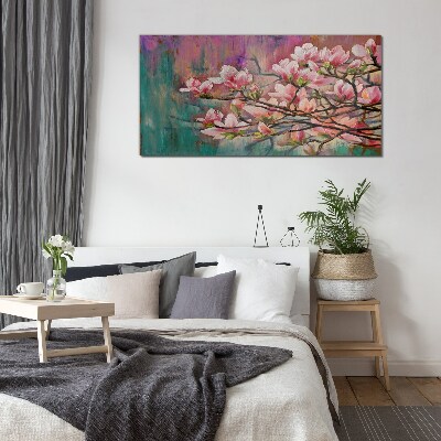 Magnolia flowers against the backdrop of spring Glass art print