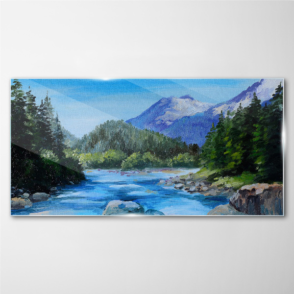 Mountain landscape with a river Wall art on glass