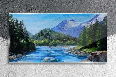 Mountain landscape with a river Wall art on glass