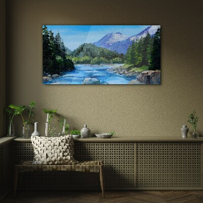 Mountain landscape with a river Wall art on glass