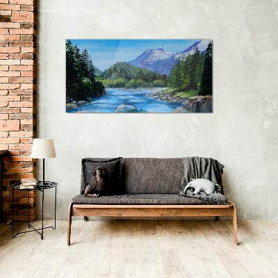 Mountain landscape with a river Wall art on glass
