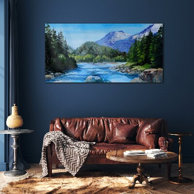 Mountain landscape with a river Wall art on glass
