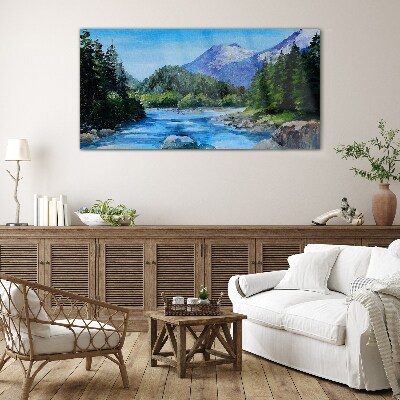 Mountain landscape with a river Wall art on glass
