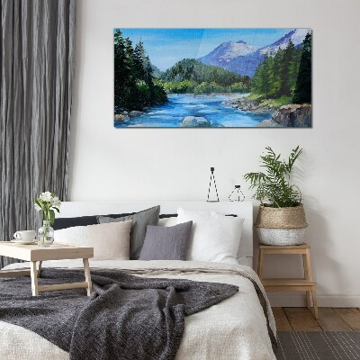 Mountain landscape with a river Wall art on glass