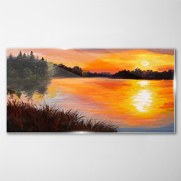 Sunset over the lake Glass art print