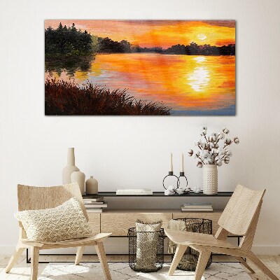 Sunset over the lake Glass art print