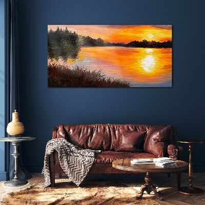 Sunset over the lake Glass art print