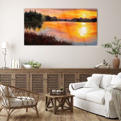 Sunset over the lake Glass art print