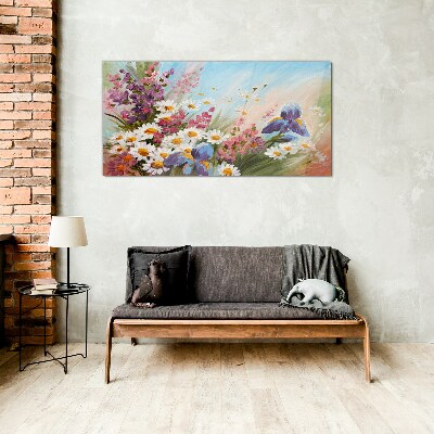 Spring bouquet of flowers in the sun Wall art on glass