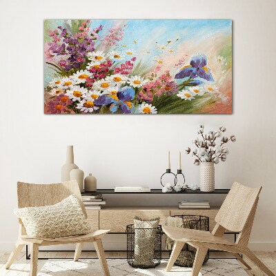 Spring bouquet of flowers in the sun Wall art on glass