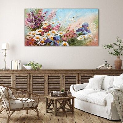 Spring bouquet of flowers in the sun Wall art on glass