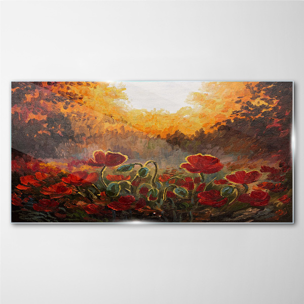 Golden poppies in the morning light Glass art print