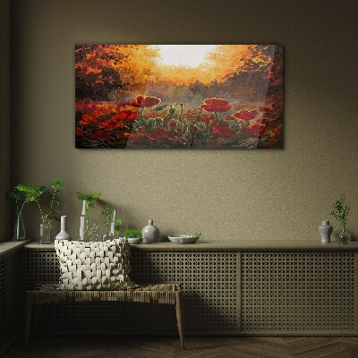 Golden poppies in the morning light Glass art print