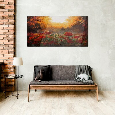Golden poppies in the morning light Glass art print