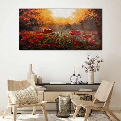 Golden poppies in the morning light Glass art print