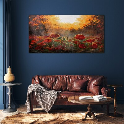 Golden poppies in the morning light Glass art print