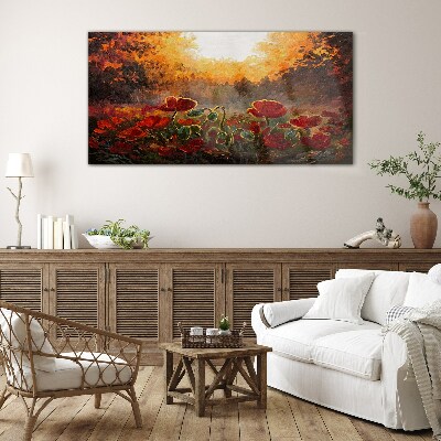 Golden poppies in the morning light Glass art print