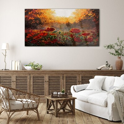 Painting flowers Glass Wall Art