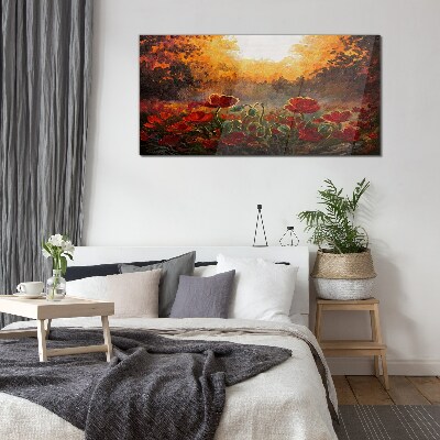 Golden poppies in the morning light Glass art print