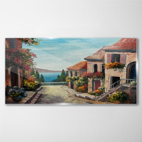 A charming seaside street Glass art print