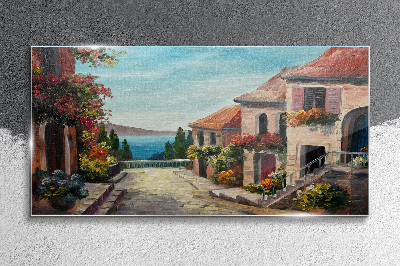 A charming seaside street Glass art print