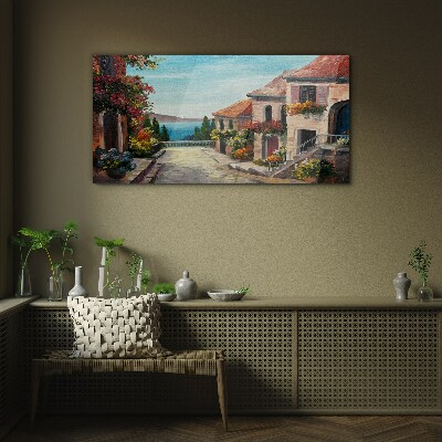 A charming seaside street Glass art print