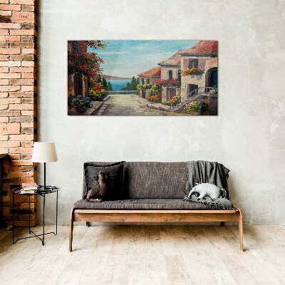 A charming seaside street Glass art print